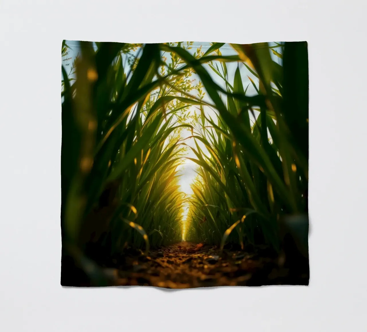 Sunlight filters through tall grass in a calm field fleece blanket by DesignDoodle