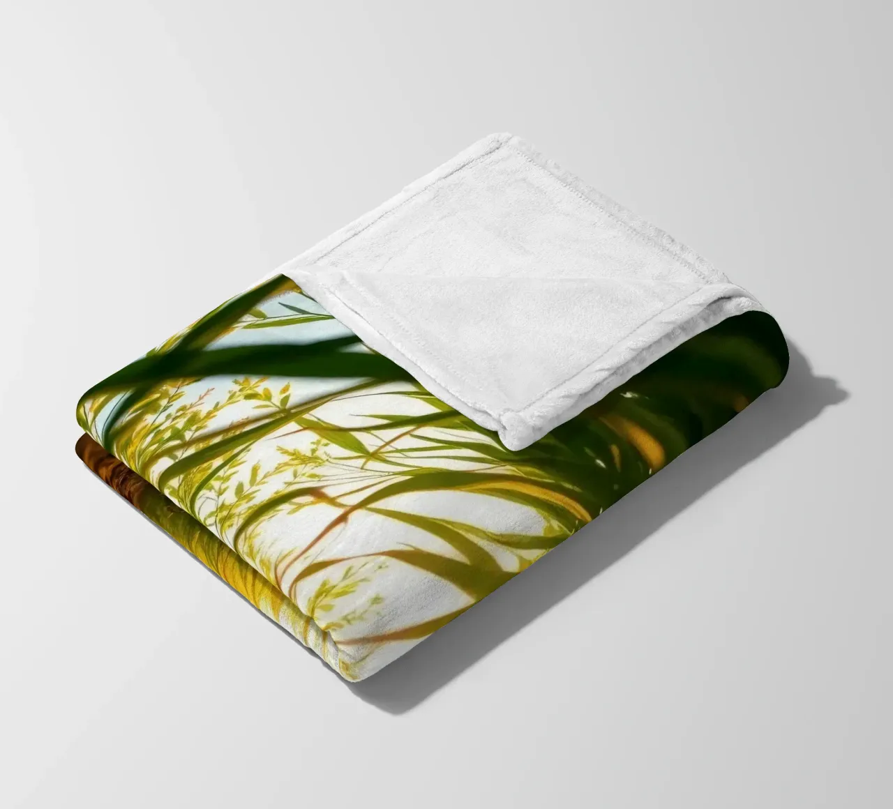 Sunlight filters through tall grass in a calm field fleece blanket by DesignDoodle
