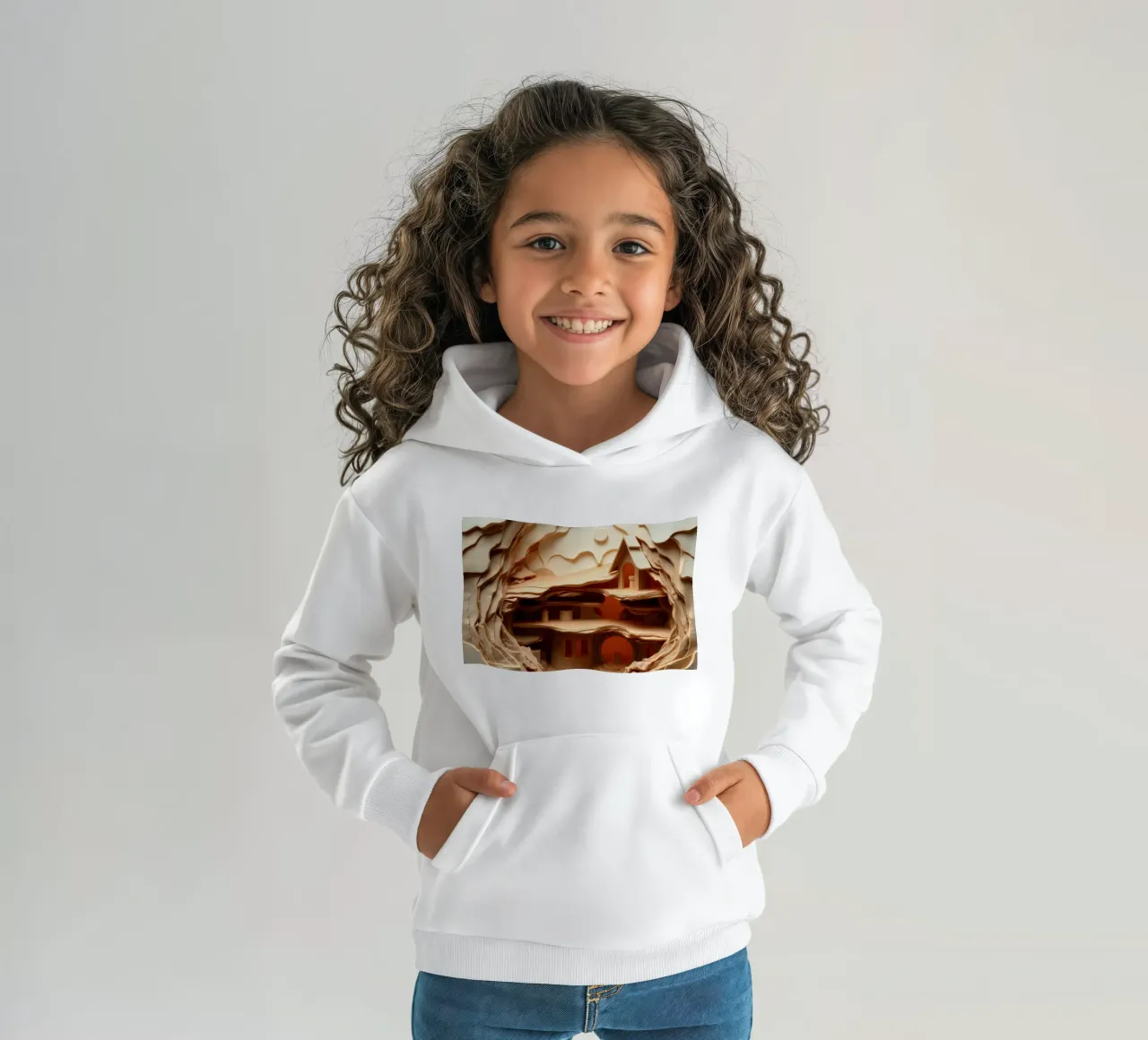 Un'arte di carta intricata che mette in mostra una struttura di legno a strati felpa bambino con cappuccio da DesignDoodle