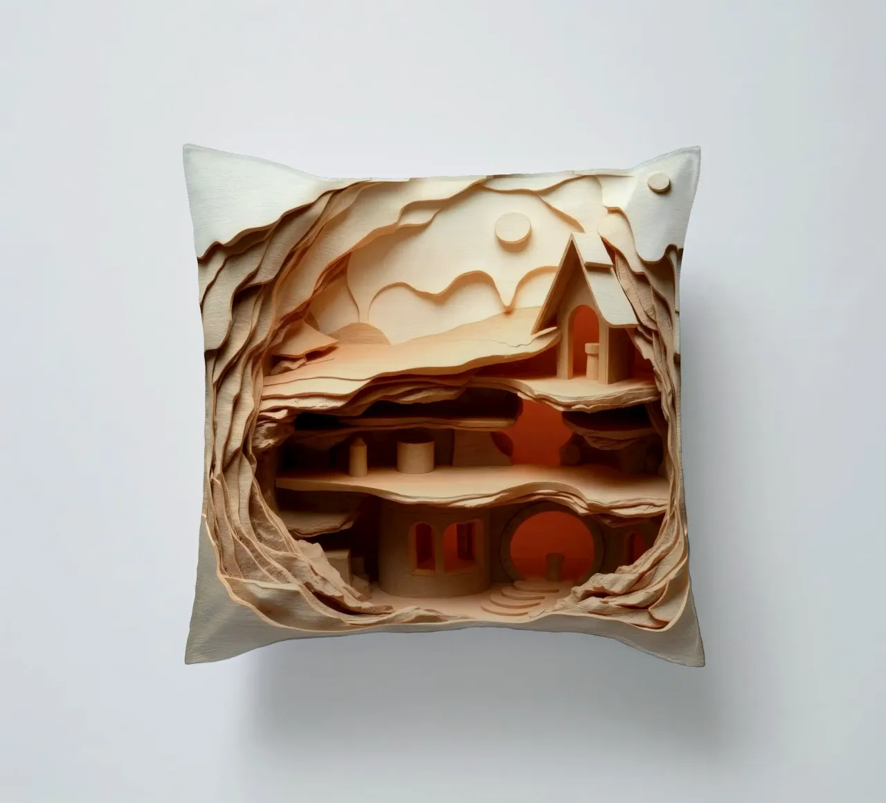 Un'arte di carta intricata che mette in mostra una struttura di legno a strati cuscino da DesignDoodle