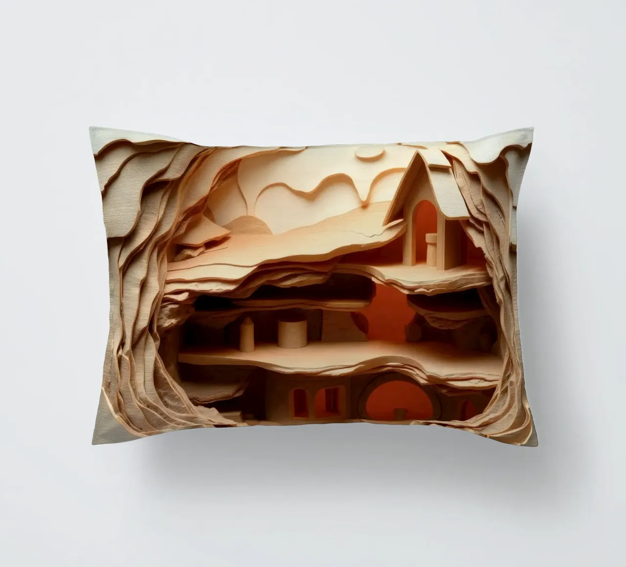 Un'arte di carta intricata che mette in mostra una struttura di legno a strati cuscino da DesignDoodle