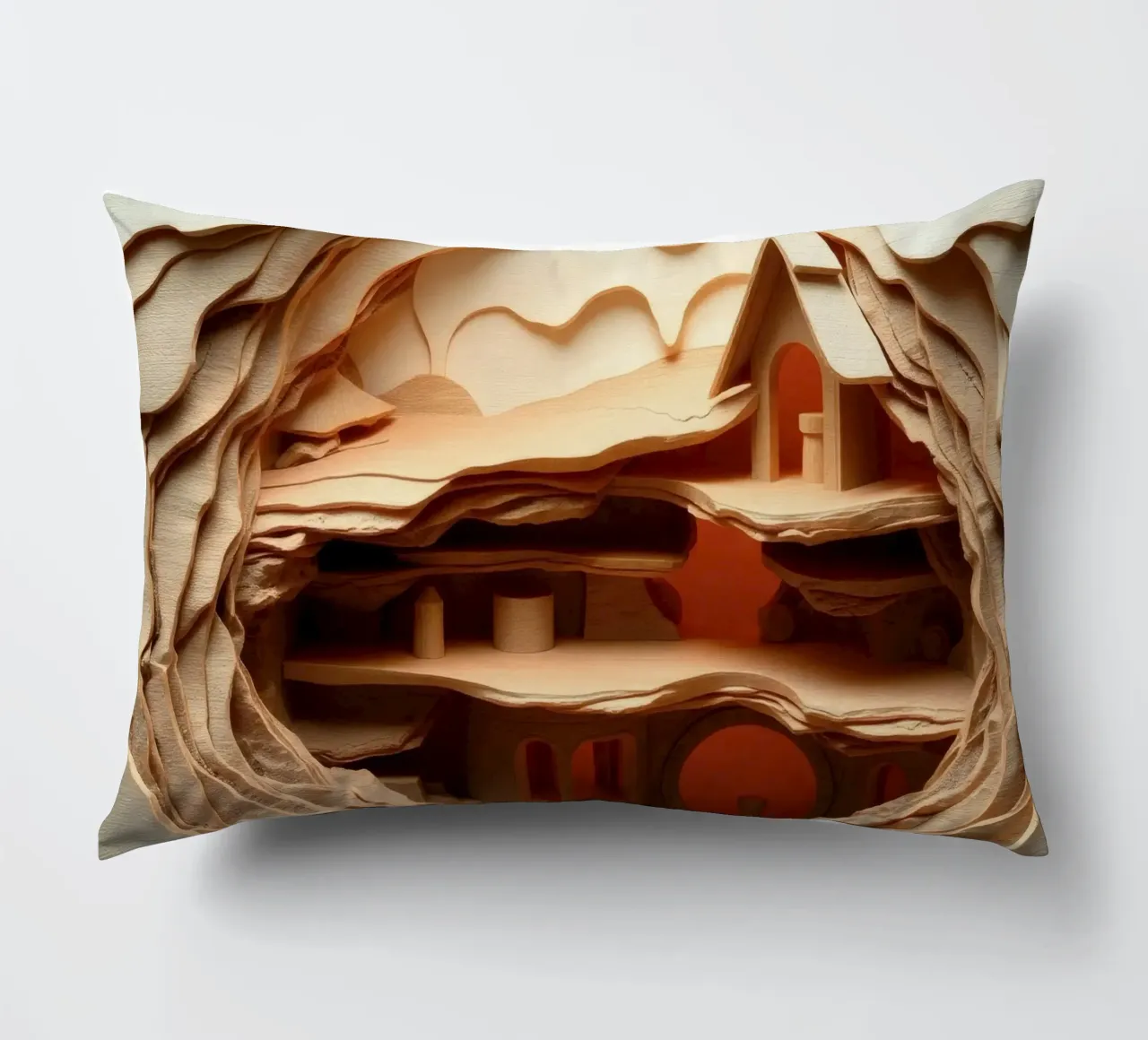 Un'arte di carta intricata che mette in mostra una struttura di legno a strati cuscino da DesignDoodle