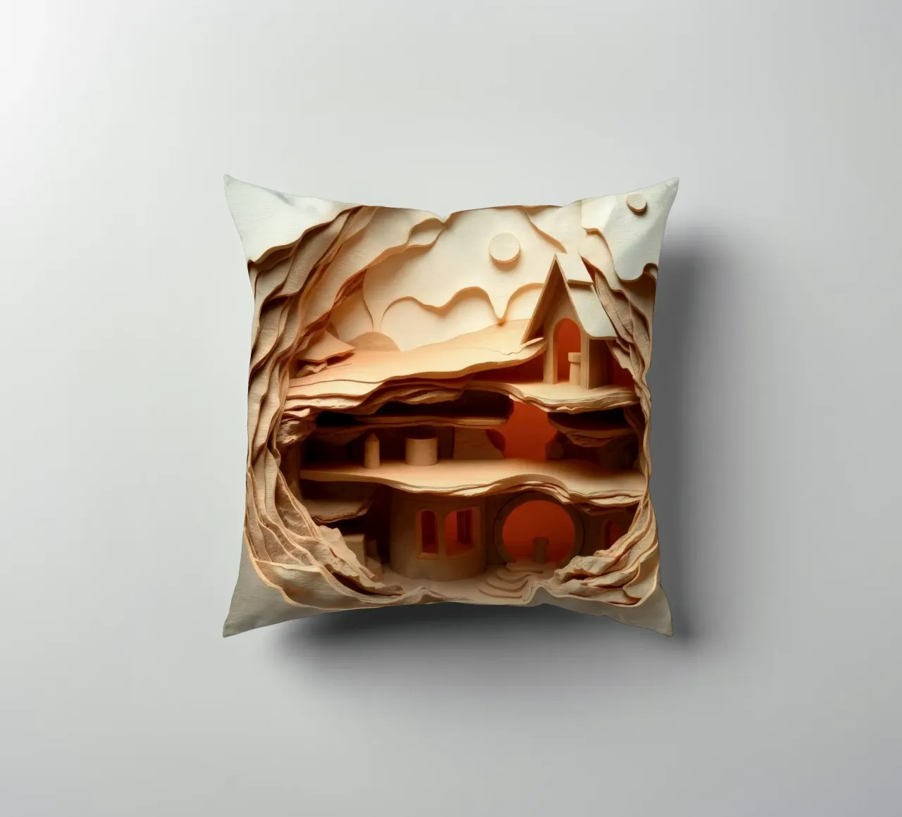 Un'arte di carta intricata che mette in mostra una struttura di legno a strati cuscino da DesignDoodle