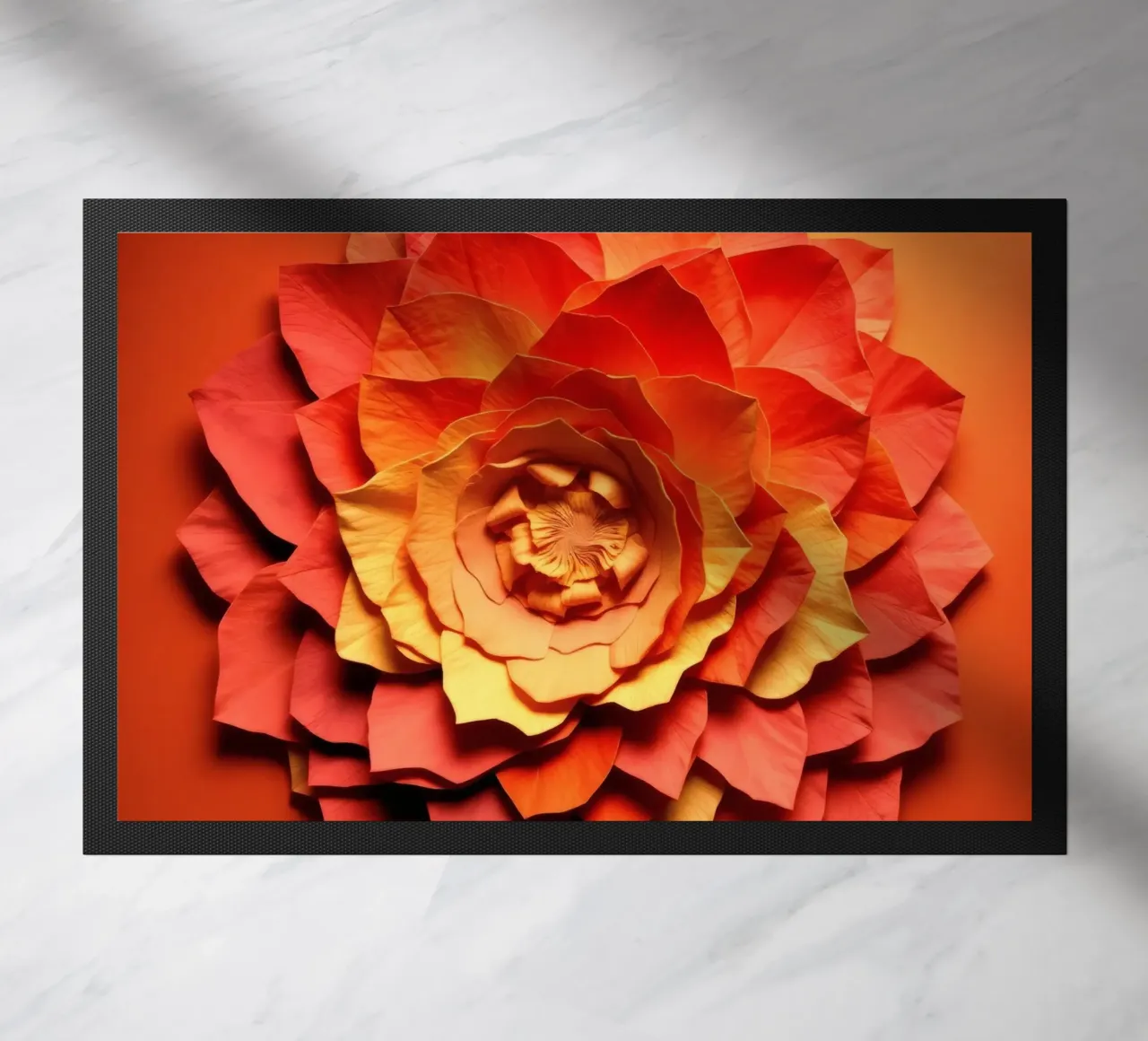Bellissimo disegno di fiori di carta realizzati a mano in un vivace colore arancione zerbino da DesignDoodle