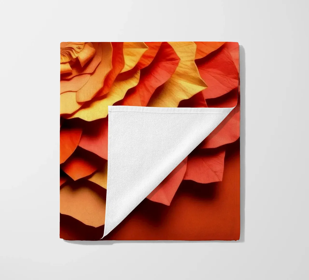 Bellissimo disegno di fiori di carta realizzati a mano in un vivace colore arancione telo mare da DesignDoodle