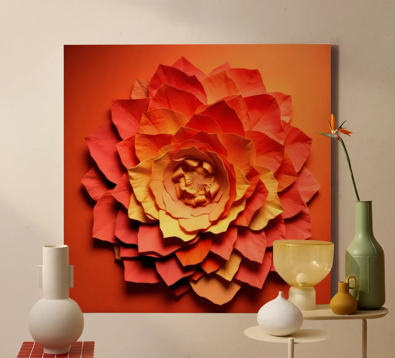 Bellissimo disegno di fiori di carta realizzati a mano in un vivace colore arancione tela da DesignDoodle