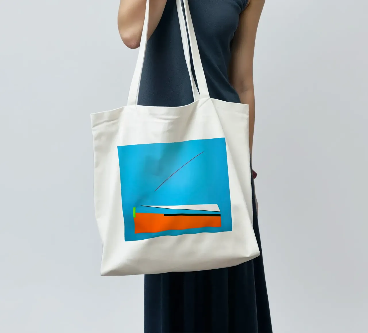 Linea rossa su blu - Composizione astratta geometrica borsa in juta da Artbyvo