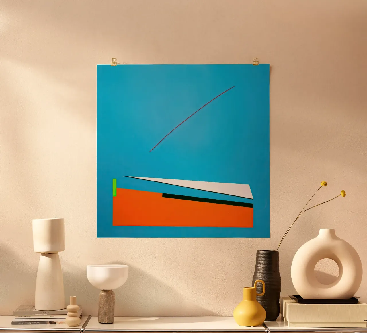 Linea rossa su blu - Composizione astratta geometrica carta hahnemühle da Artbyvo