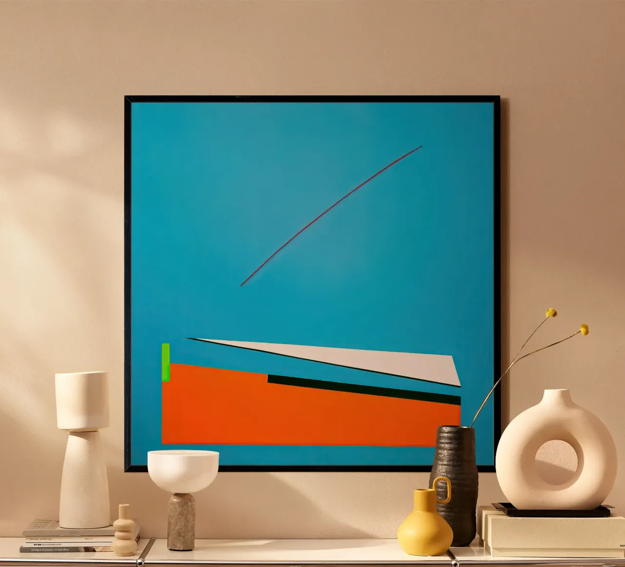 Linea rossa su blu - Composizione astratta geometrica carta hahnemühle da Artbyvo