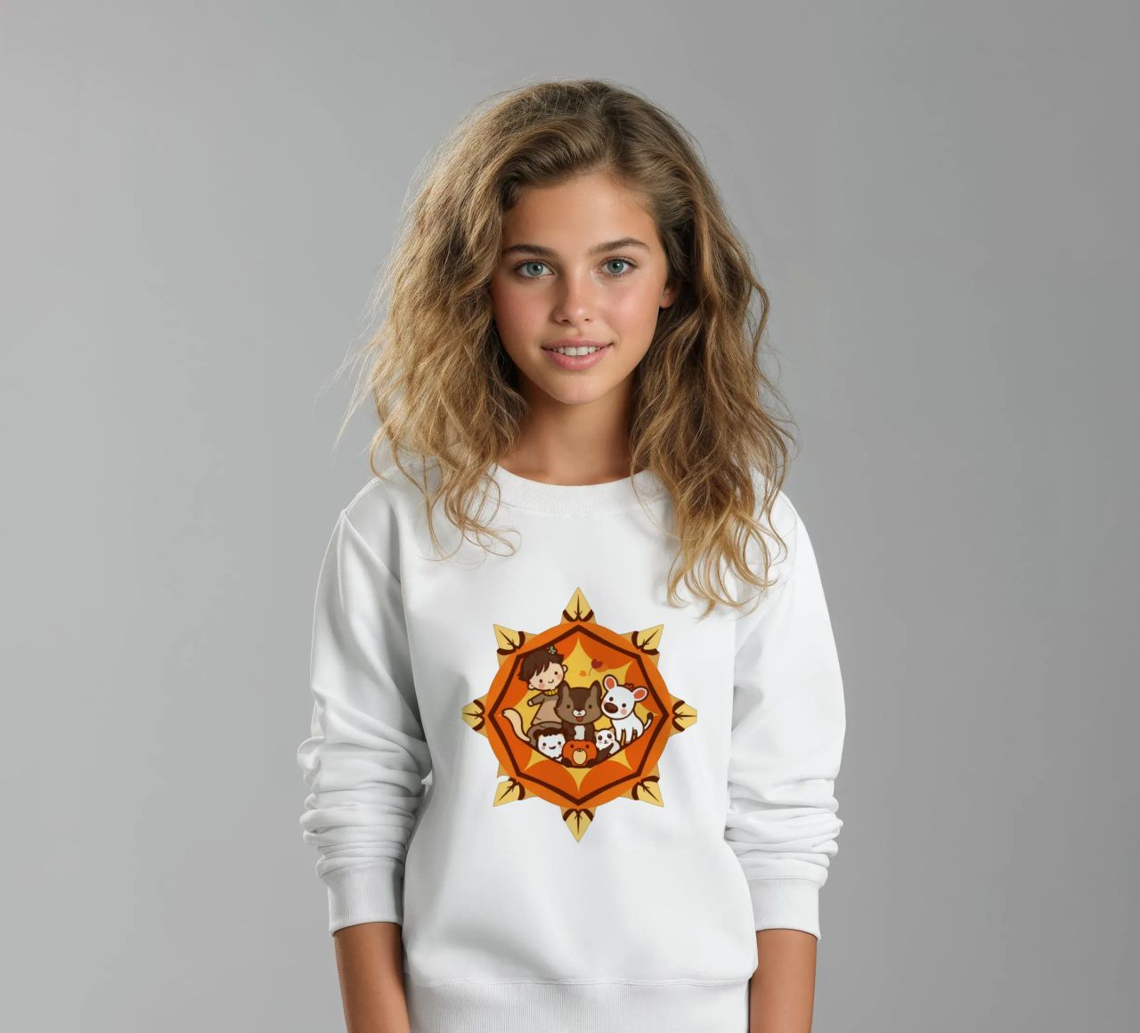 Kinderen spelen vrolijk met allerlei schattige dieren kinder sweatshirt van DesignDoodle