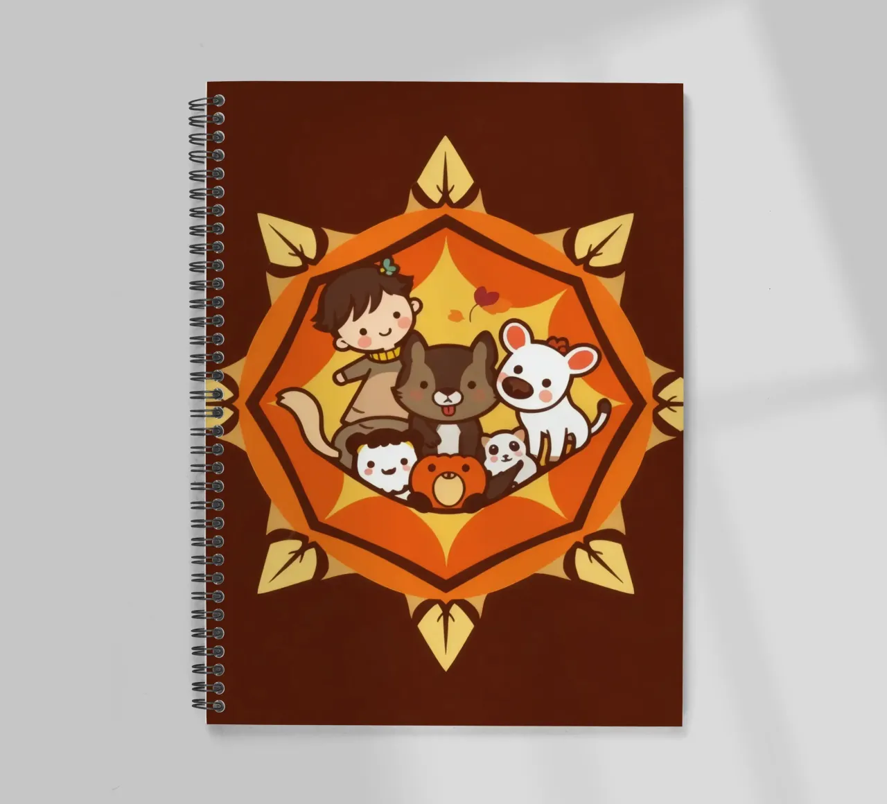 Children playing joyfully with a variety of cute animals spiral notebook by DesignDoodle
