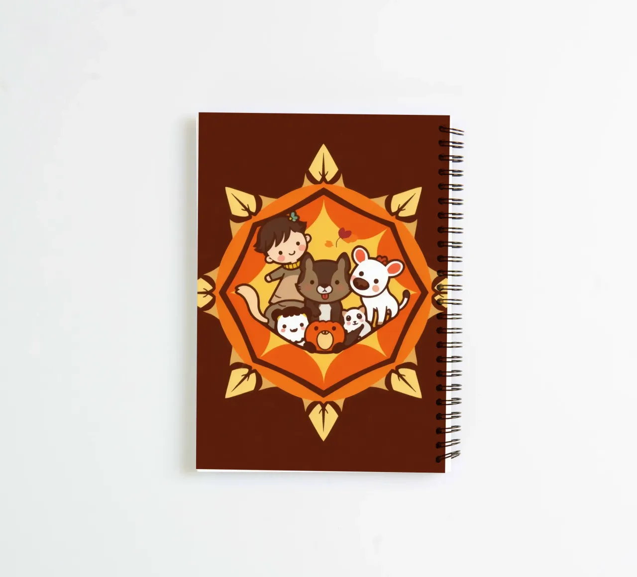 Children playing joyfully with a variety of cute animals spiral notebook by DesignDoodle