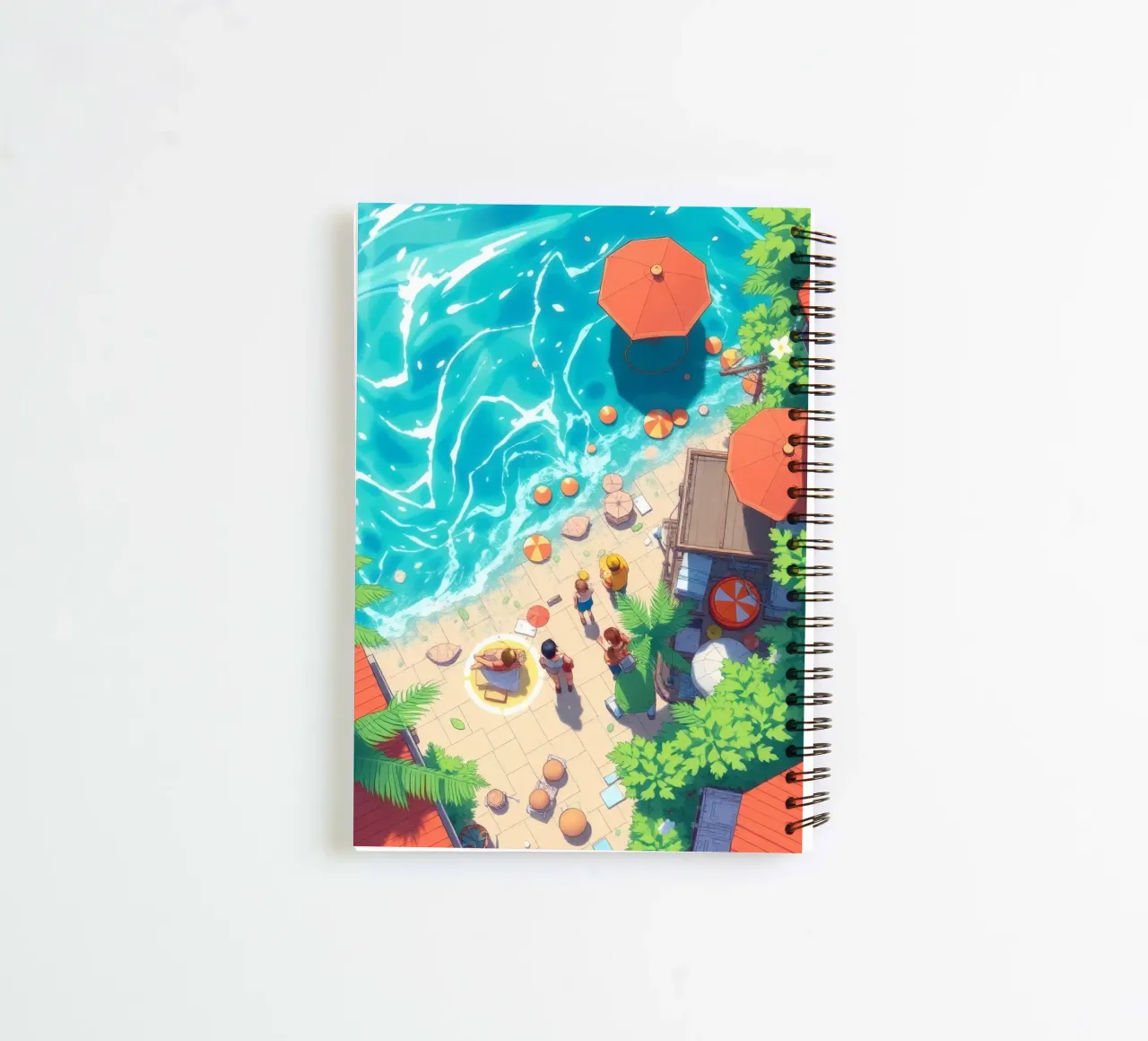 Group enjoying a sunny day by the beachside spiral notebook by DesignDoodle