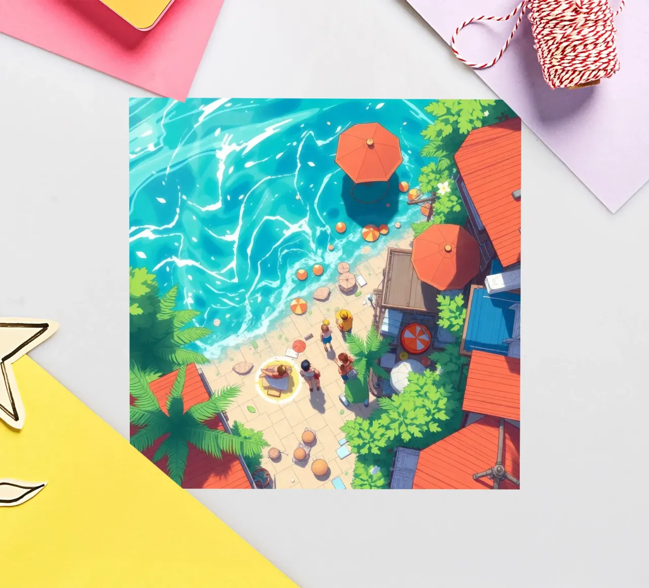 Groupe profitant d'une journée ensoleillée au bord de la plage autocollant de DesignDoodle