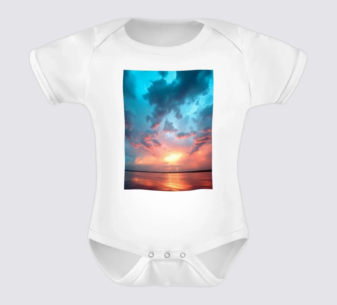 Tramonto mozzafiato con colori vivaci e lampi di luce body neonato maniche corte da DesignDoodle