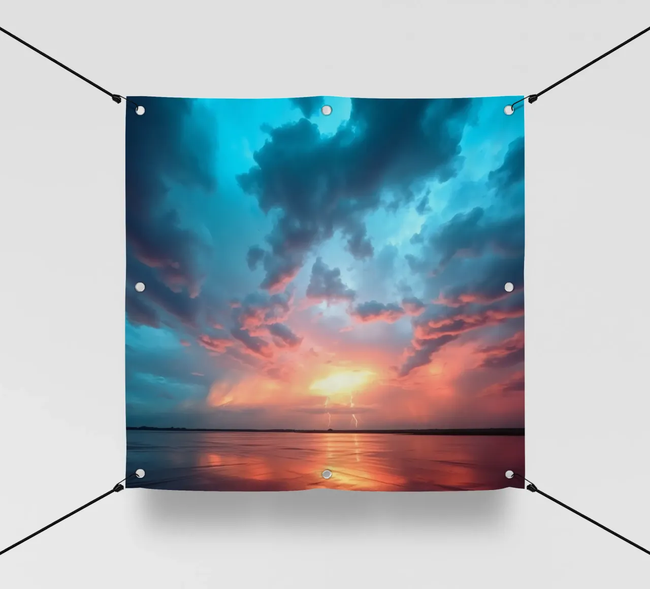 Tramonto mozzafiato con colori vivaci e lampi di luce telo in pvc da DesignDoodle