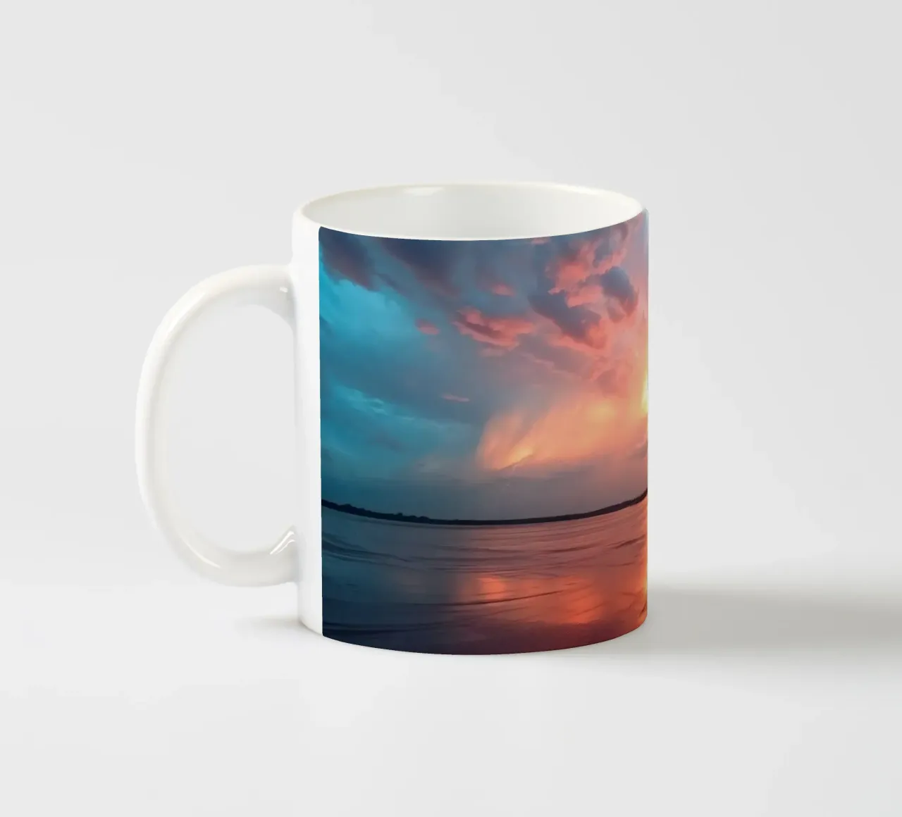 Tramonto mozzafiato con colori vivaci e lampi di luce tazza in ceramica da DesignDoodle