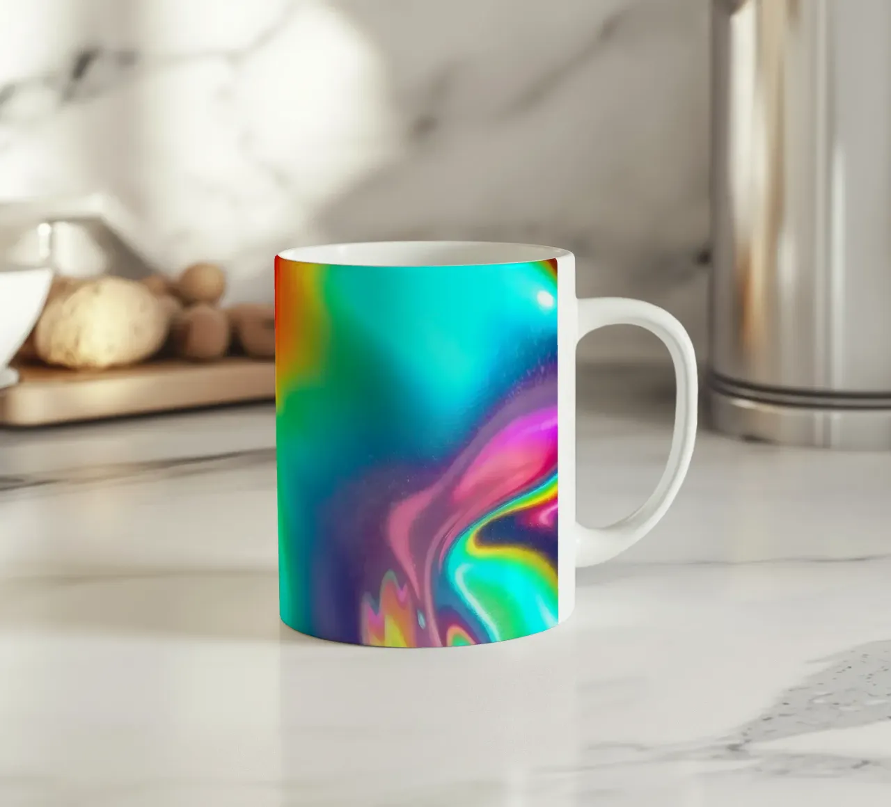 Colorful abstract pattern showcasing vibrant fluid shapes ceramic mug by DesignDoodle