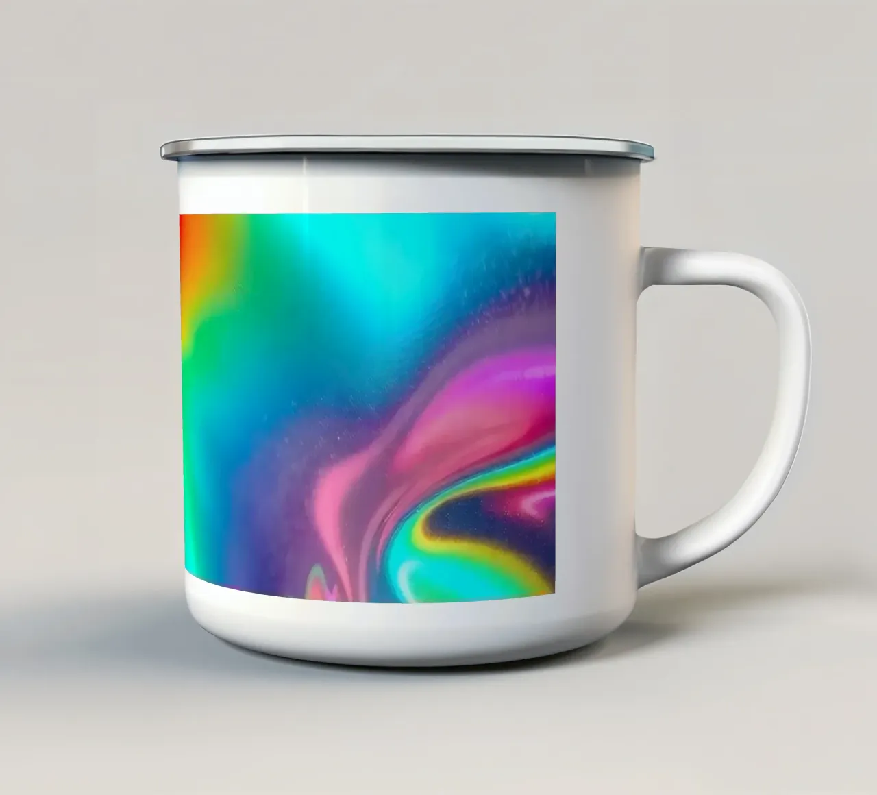 Colorful abstract pattern showcasing vibrant fluid shapes enamel mug by DesignDoodle