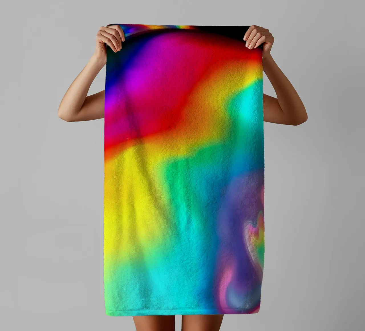 Colorful abstract pattern showcasing vibrant fluid shapes towel by DesignDoodle