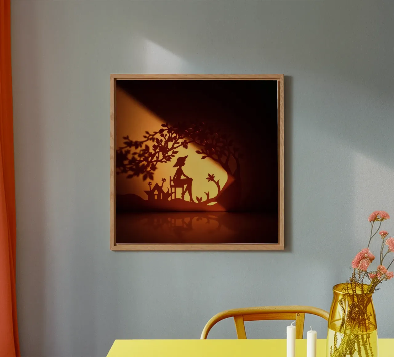 Art de l'ombre complexe représentant une femme paisible assise panneau forex de DesignDoodle