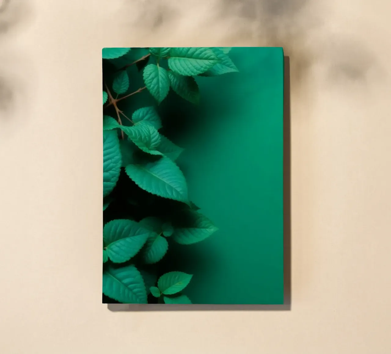 Lush green leaves create a backdrop in a calming nature notebook by DesignDoodle
