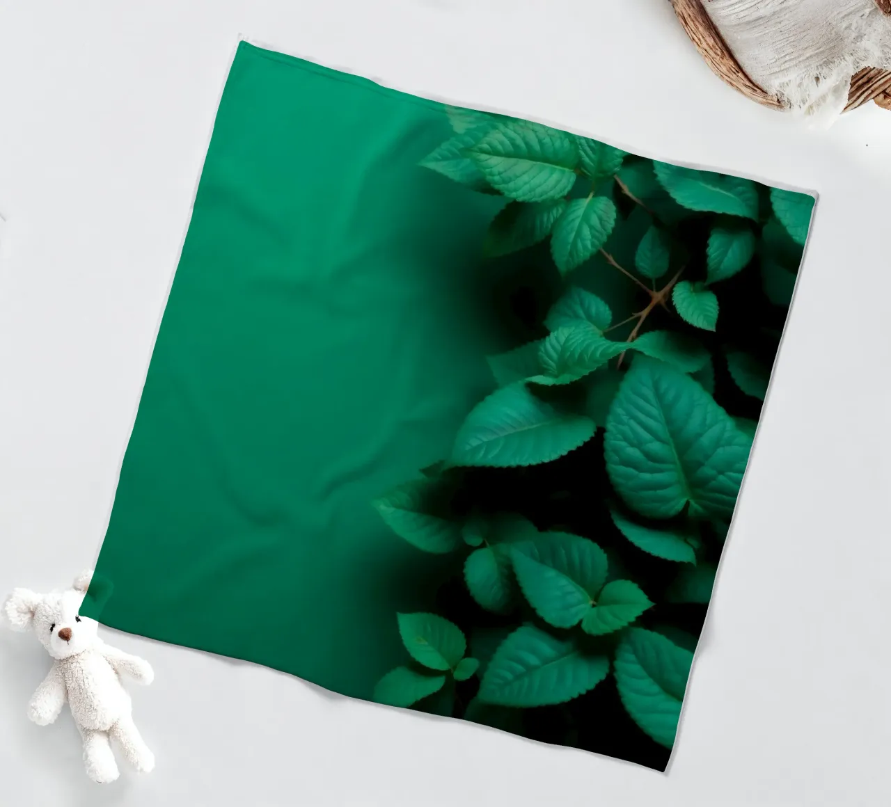 Lush green leaves create a backdrop in a calming nature fleece blanket by DesignDoodle