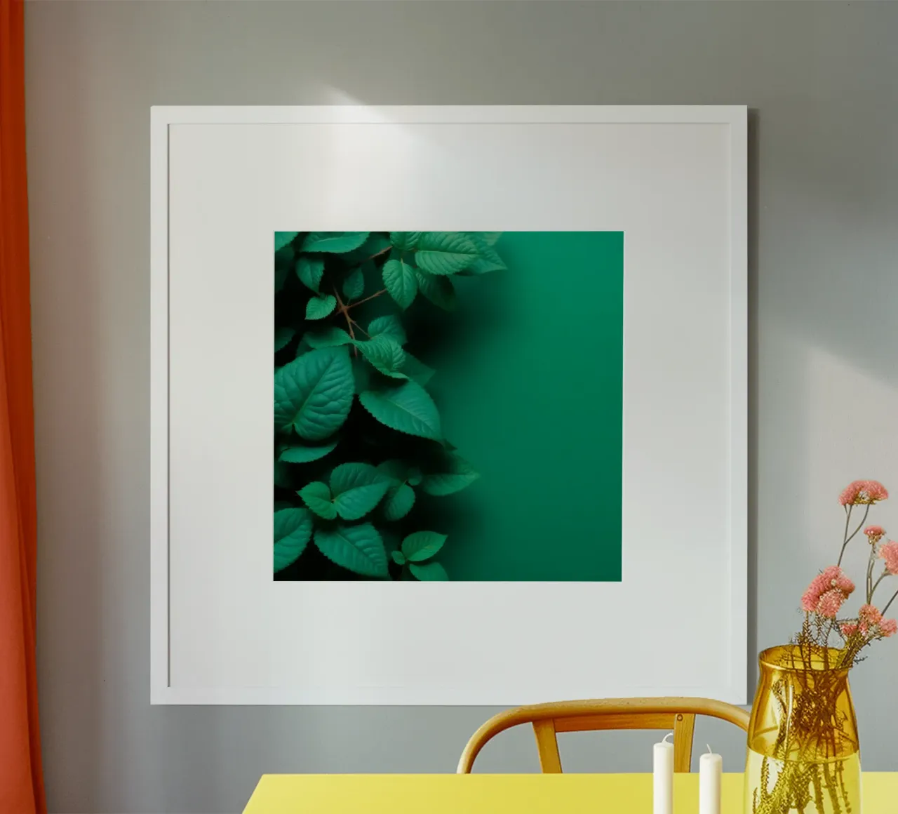 Lush green leaves create a backdrop in a calming nature poster by DesignDoodle