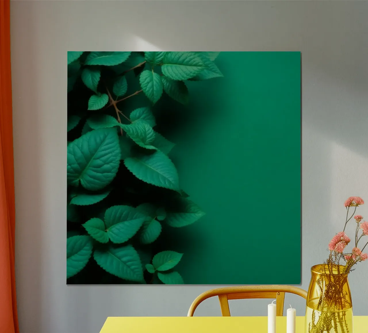 Lush green leaves create a backdrop in a calming nature poster by DesignDoodle
