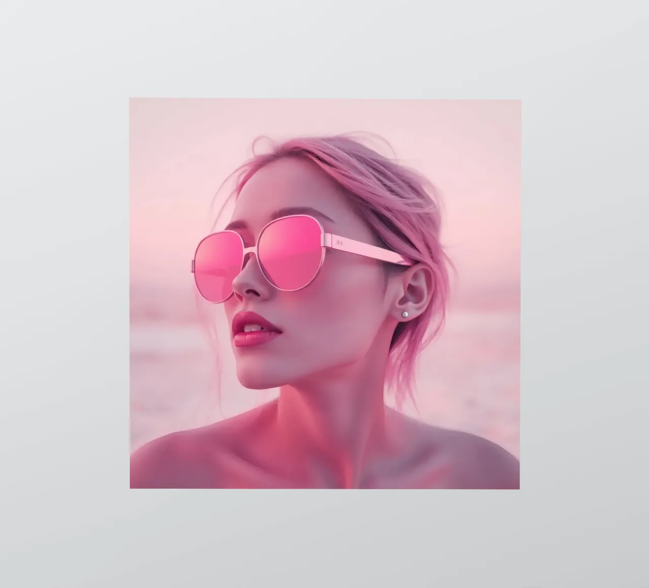 Woman with pink sunglasses enjoying a sunset at the beach sticker by DesignDoodle