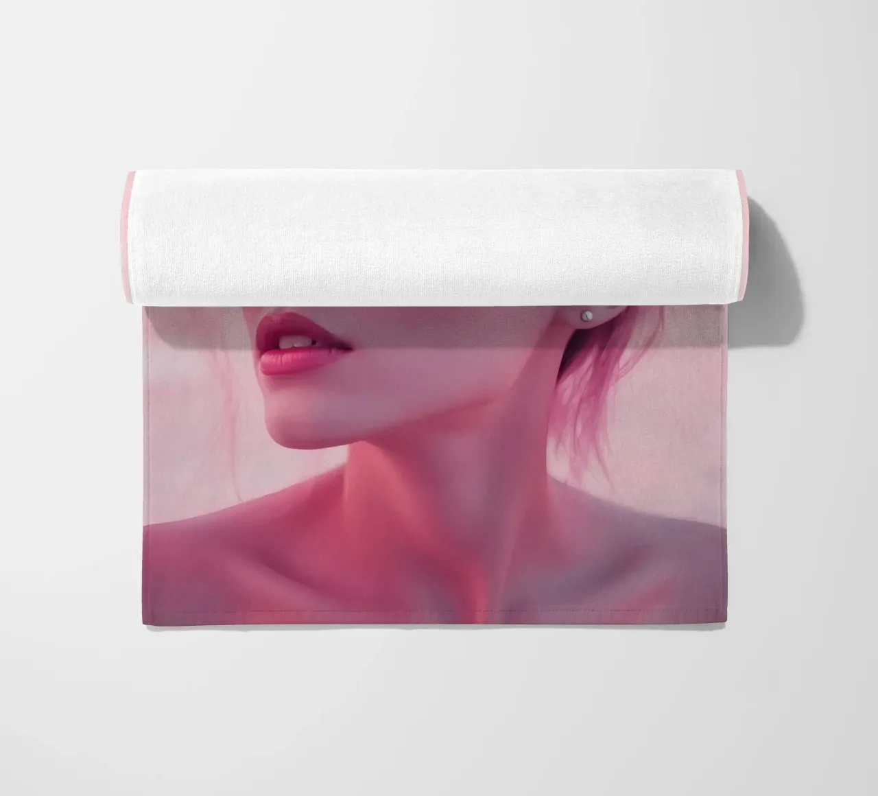 Donna con occhiali da sole rosa che si gode un tramonto in spiaggia telo mare da DesignDoodle