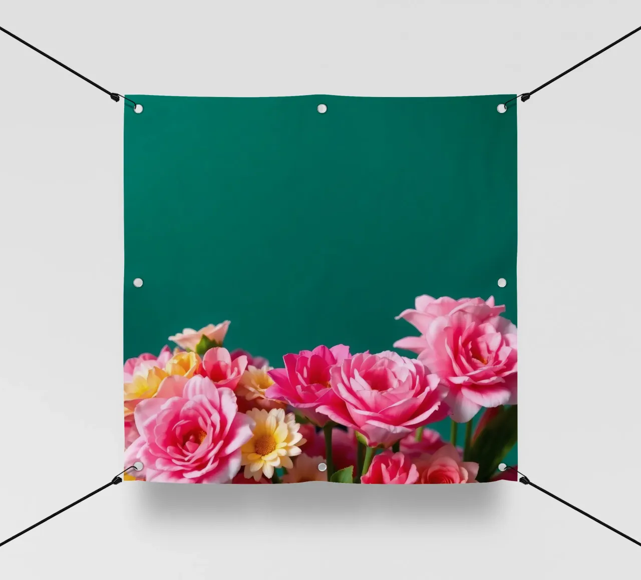 Bouquet multicolore di rose rosa e margherite disposte telo in pvc da DesignDoodle