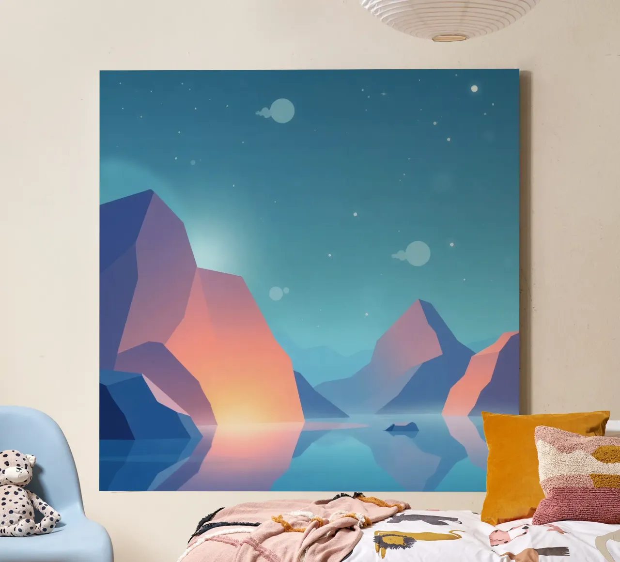 mountains and serene water reflect the calmness canvas with Floater frame by DesignDoodle