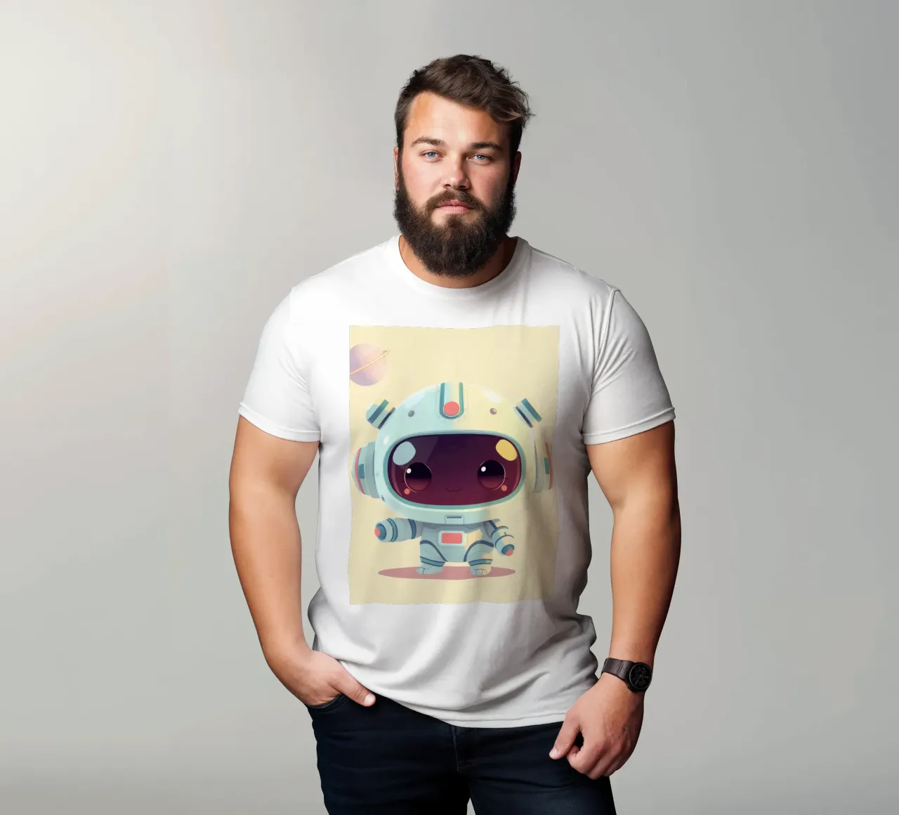Simpatico personaggio astronauta dei cartoni animati che esplora lo spazio t-shirt da DesignDoodle