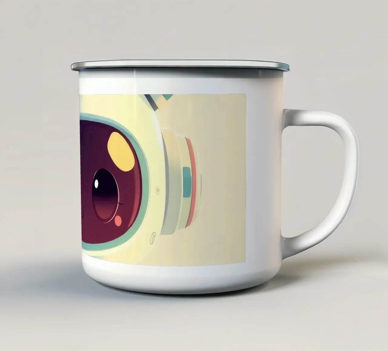 Simpatico personaggio astronauta dei cartoni animati che esplora lo spazio tazza in smalto da DesignDoodle