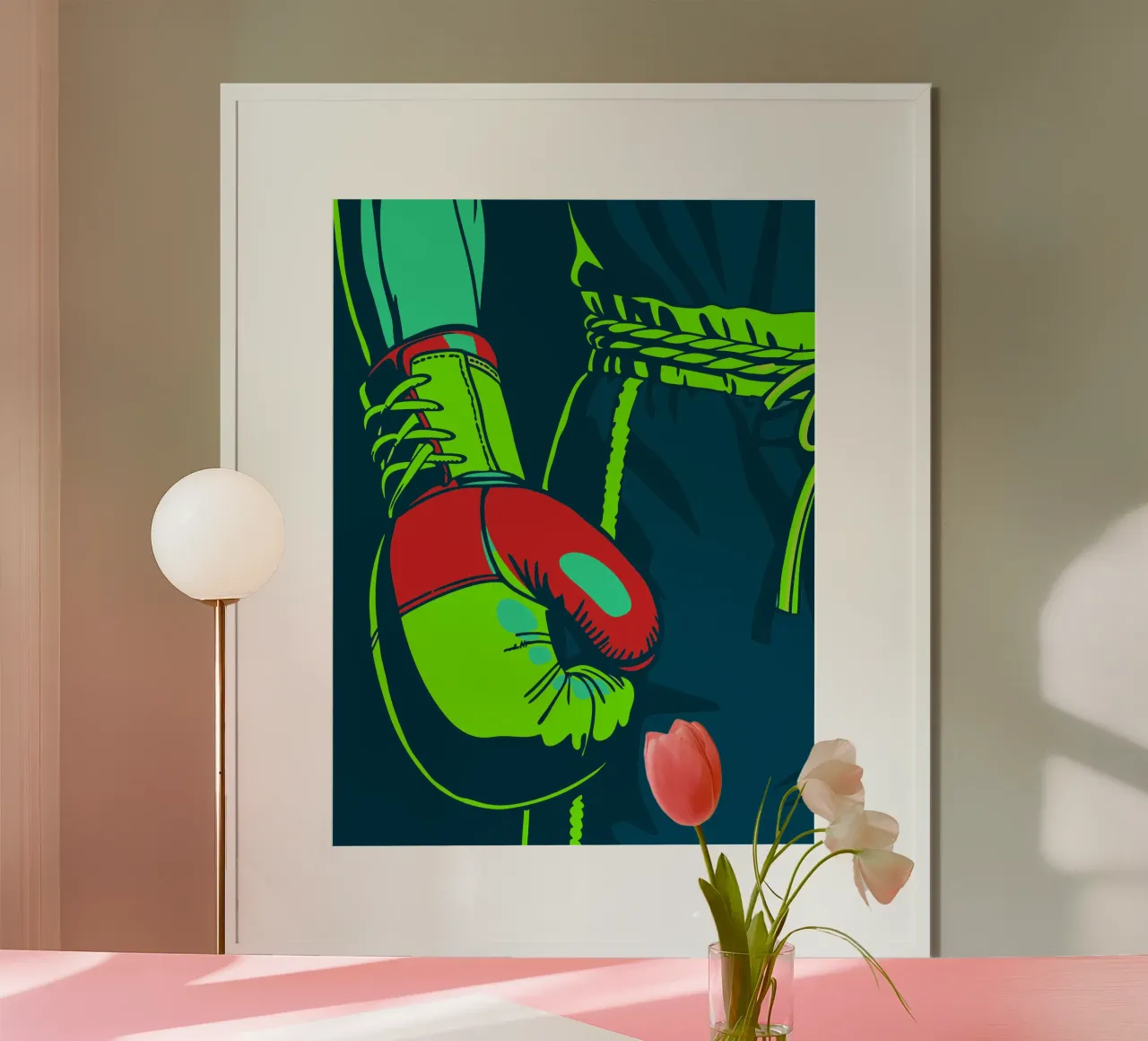 Combattente di boxe poster con telaio in legno da SPORTS ONLY