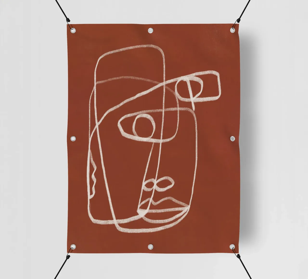 Line art ritratto astratto terracotta 02 telo in pvc da Little Dean