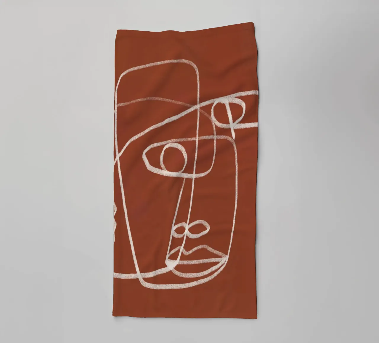 Line art abstract portrait terracotta 02 towel by Little Dean