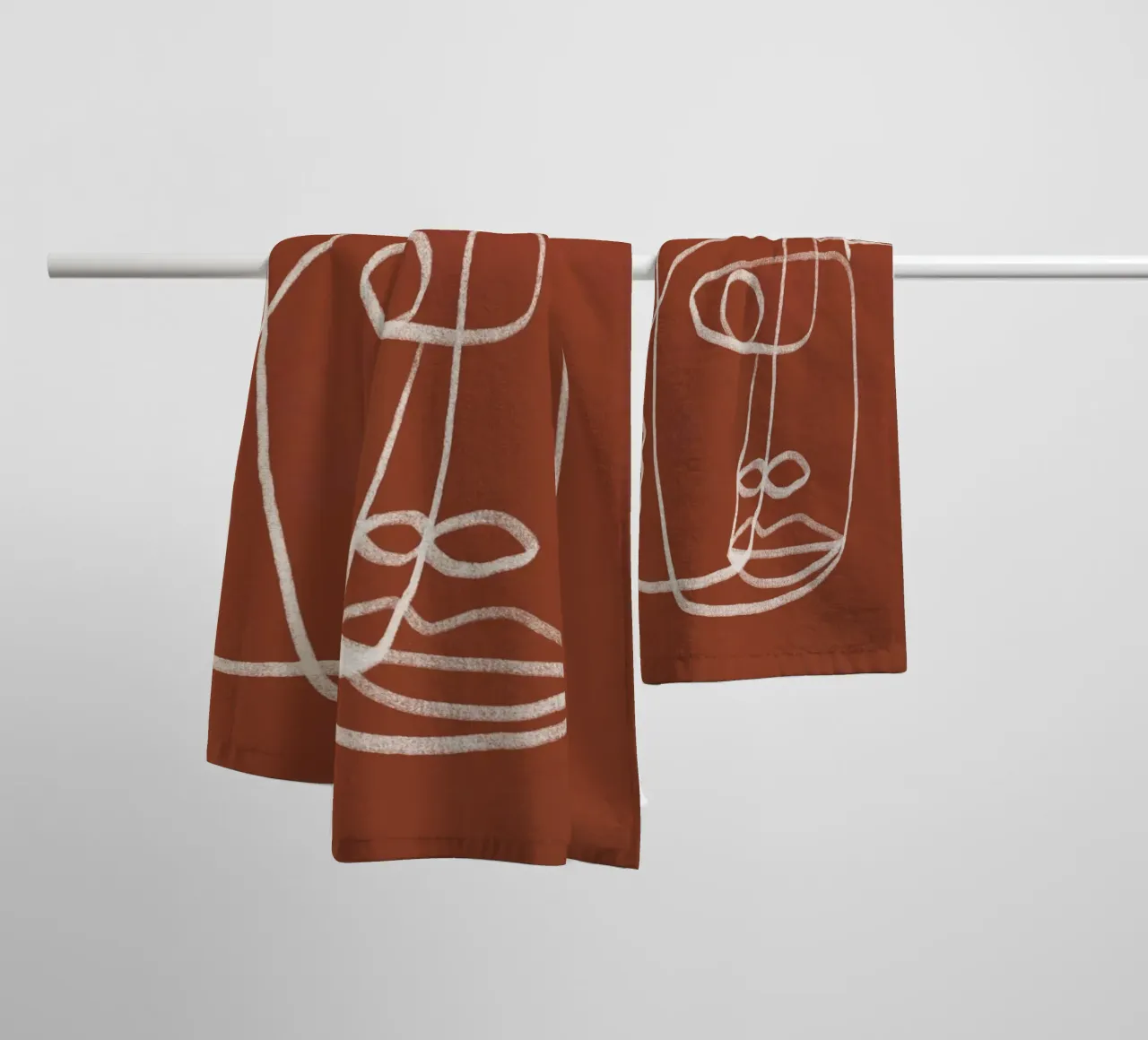 Line art abstract portrait terracotta 02 towel by Little Dean
