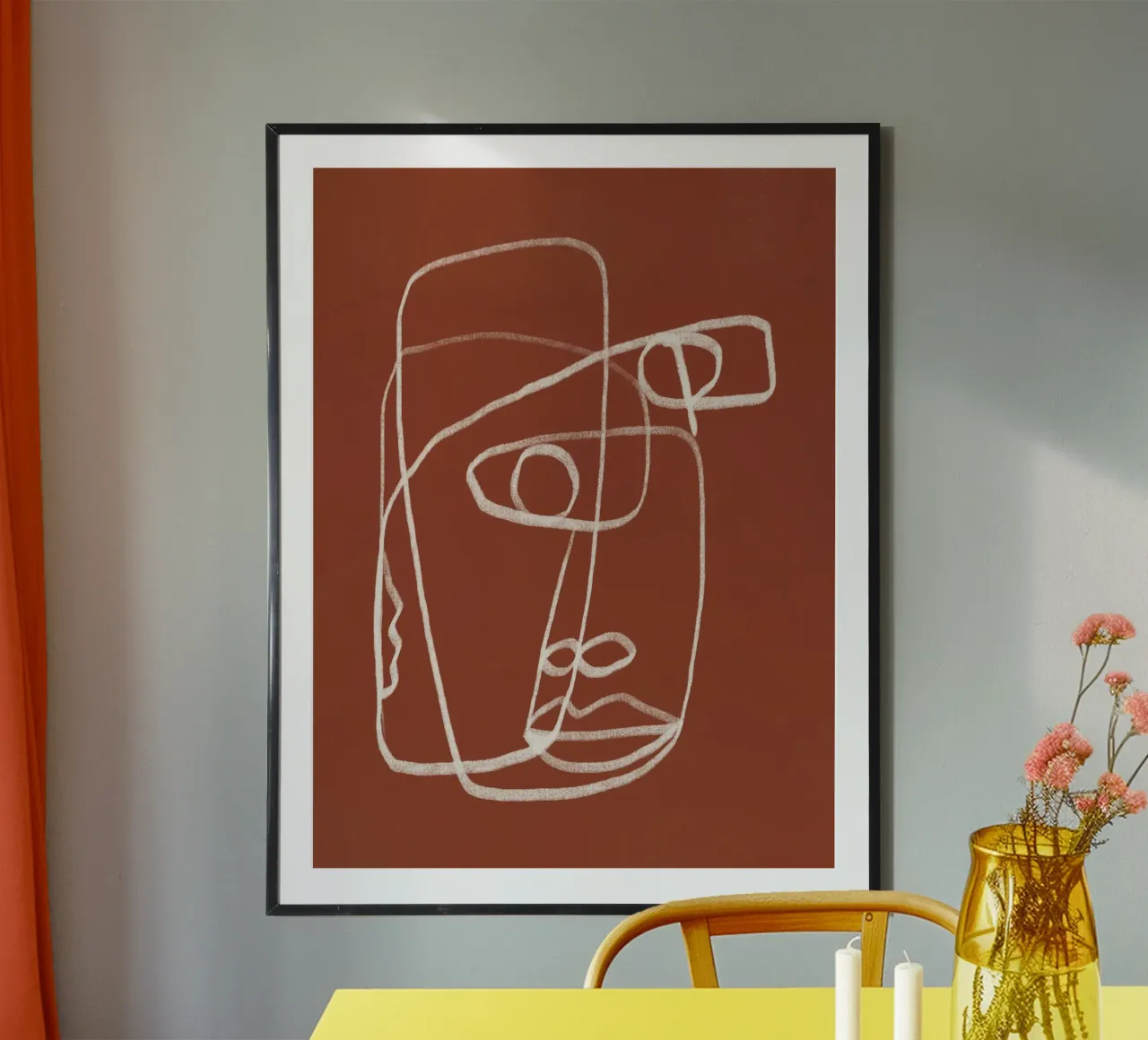 Line art abstract portrait terracotta 02 hahnemühle by Little Dean