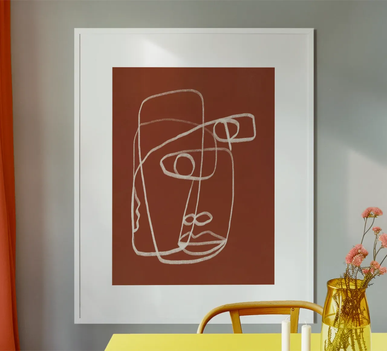 Line art abstract portrait terracotta 02 hahnemühle by Little Dean