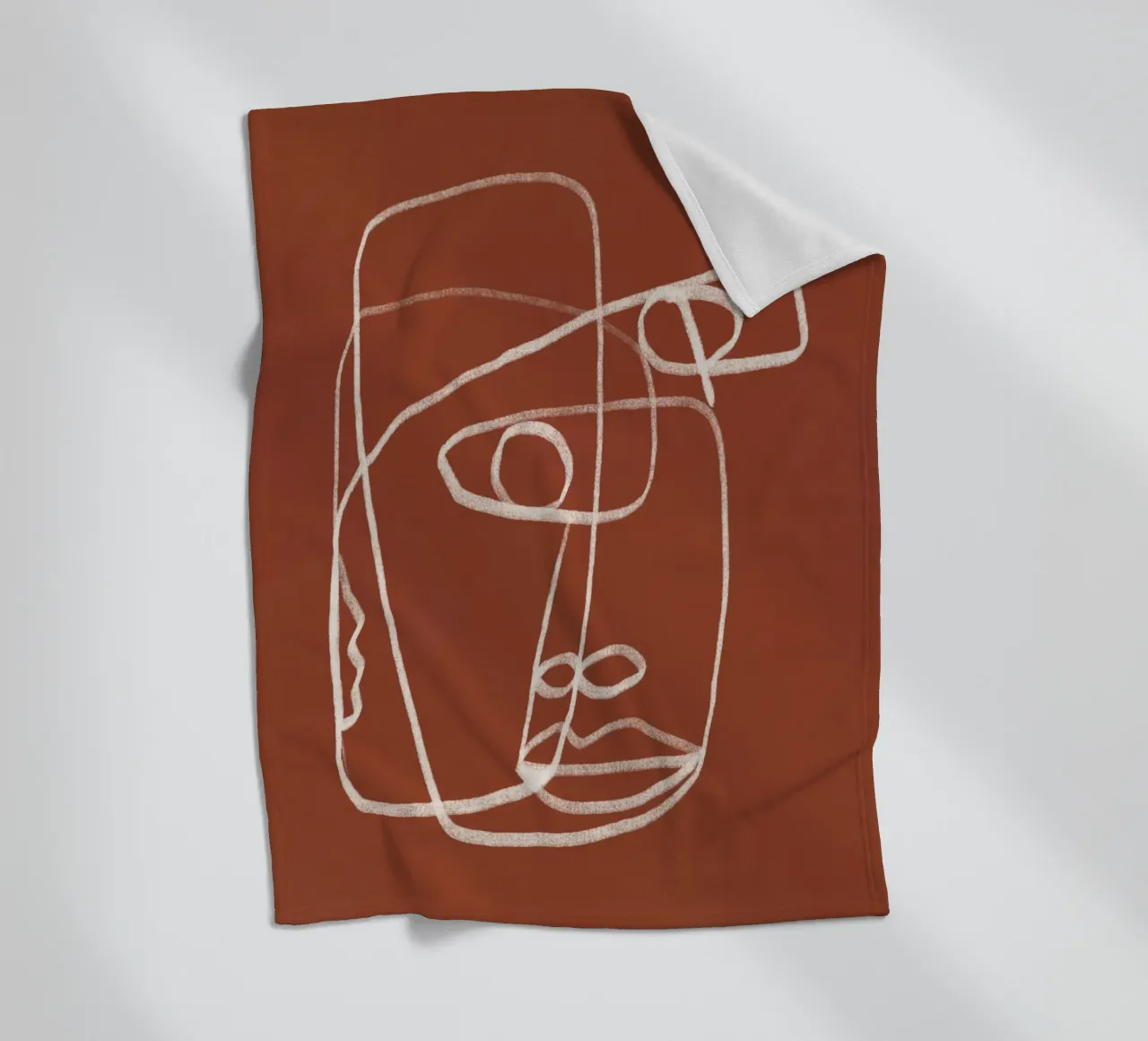 Line art ritratto astratto terracotta 02 coperta in pile da Little Dean