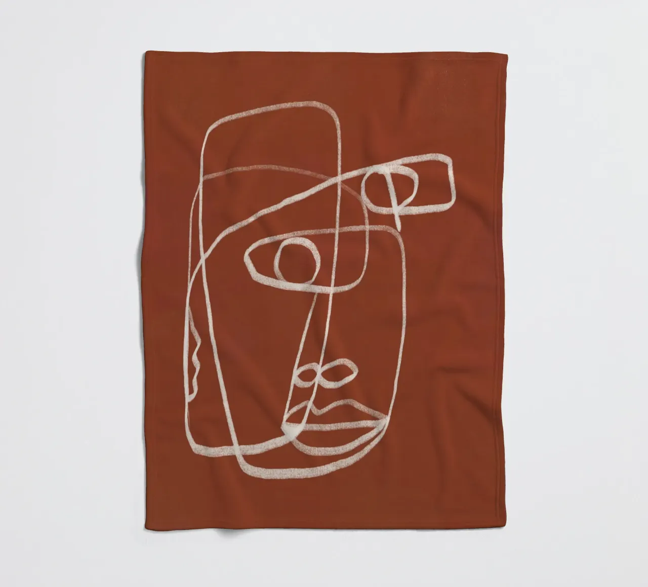 Line art ritratto astratto terracotta 02 coperta in pile da Little Dean