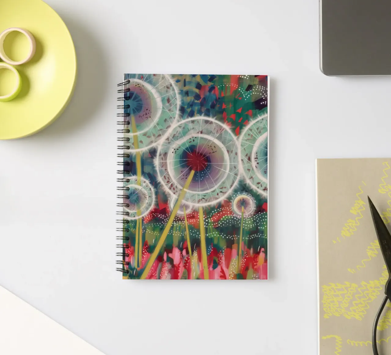 Whimsical Dandelion Dreams spiral notebook by Verve Pigments