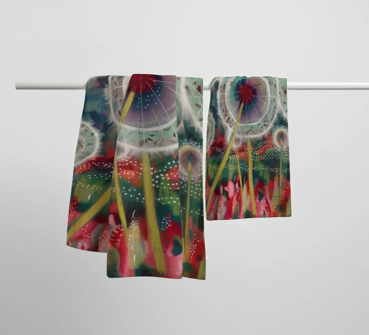 Whimsical Dandelion Dreams towel by Verve Pigments