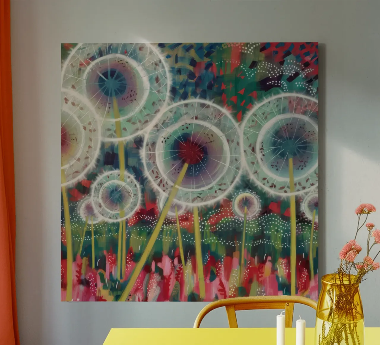 Whimsical Dandelion Dreams canvas by Verve Pigments