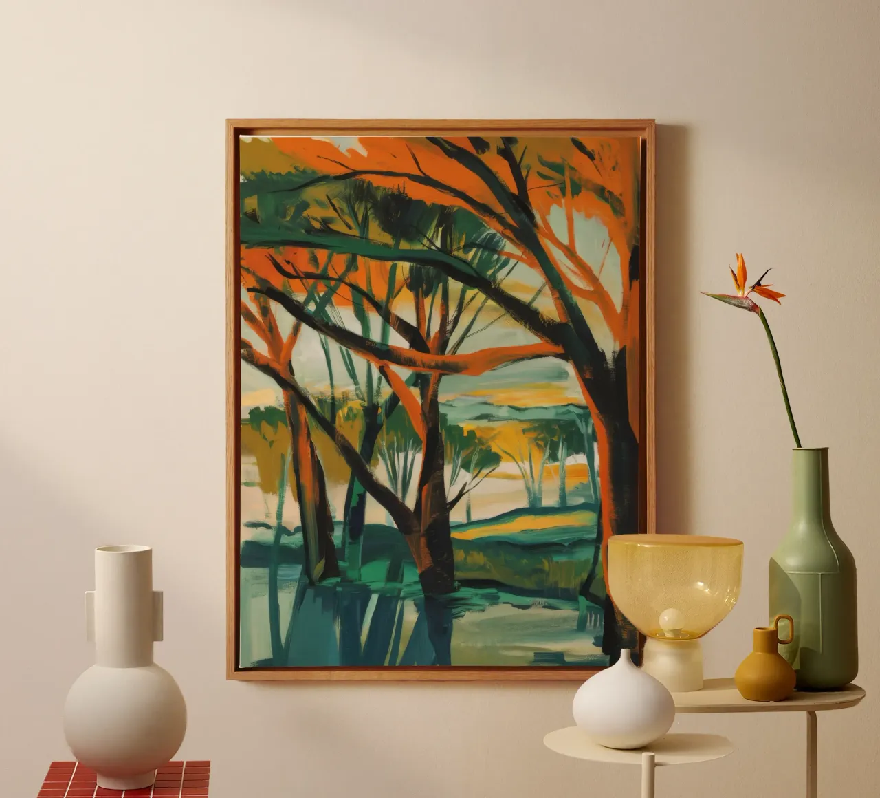 Herbst Wald Harmonie Leinwand mit Schattenfugenrahmen von Verve Pigments