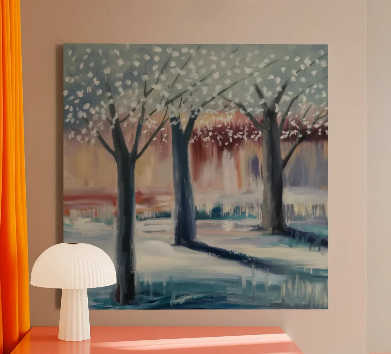 Besneeuwde boomgaard rust canvas met Baklijst van Verve Pigments