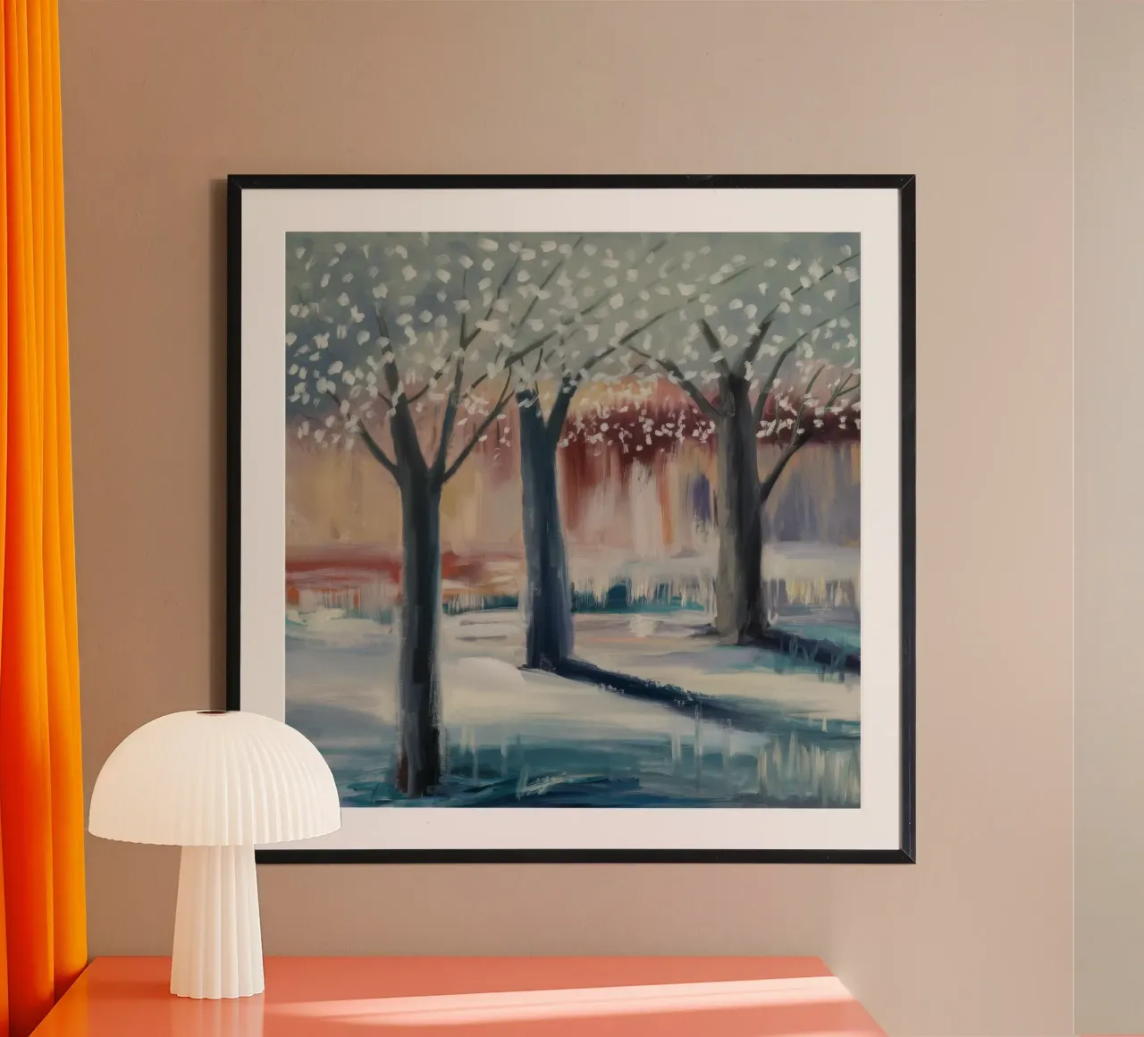 Tranquillità del frutteto innevato poster da Verve Pigments