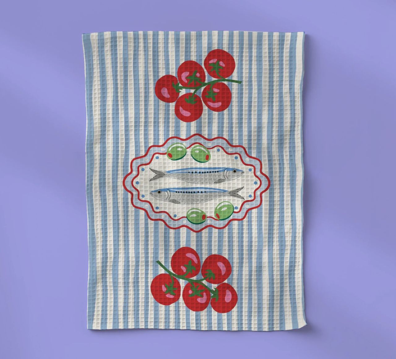 Sardines & Tomatoes – Mediterranean Mood torchon de Vivdesign